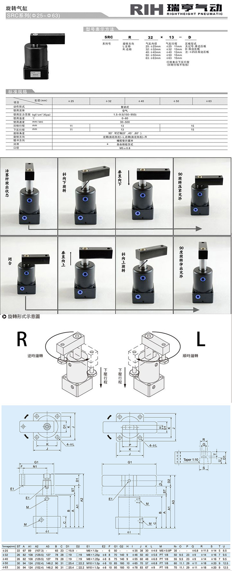 旋轉氣缸尺寸圖